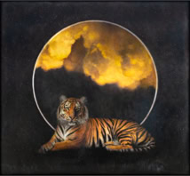 First Light 54x50 photo-encaustic painting with quartz crystals by Maggie Hasbrouck 2023 